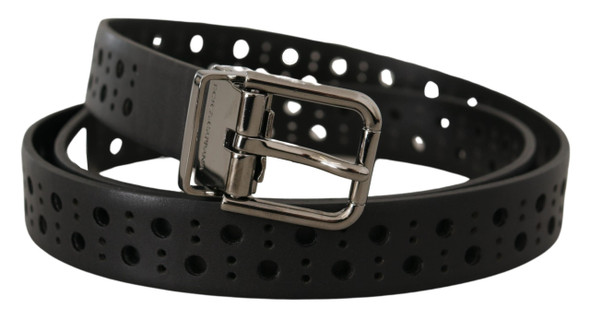 Dolce & Gabbana Black Calf Leather Perforated Metal Buckle Belt Dolce & Gabbana Black Calf Leather Perforated Metal Buckle Belt