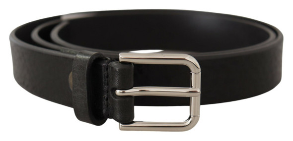 Dolce & Gabbana Black Calf Leather Silver Tone Logo Metal Buckle Belt Dolce & Gabbana Black Calf Leather Silver Tone Logo Metal Buckle Belt