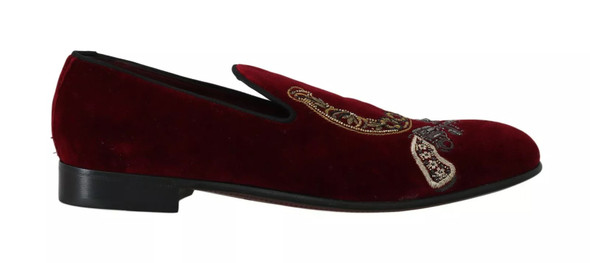 Dolce & Gabbana Bordeaux Velvet Loafers Gun Horseshoe Shoes Dolce & Gabbana Bordeaux Velvet Loafers Gun Horseshoe Shoes