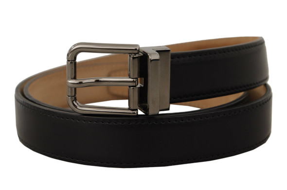 Black Calf Leather Logo Engraved Metal Buckle Belt BEL8595 Black Calf Leather Logo Engraved Metal Buckle Belt BEL8595