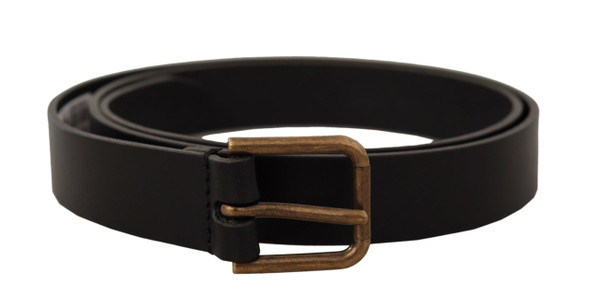 Dolce & Gabbana Black Calf Leather Brass Logo Engraved Buckle Belt Dolce & Gabbana Black Calf Leather Brass Logo Engraved Buckle Belt