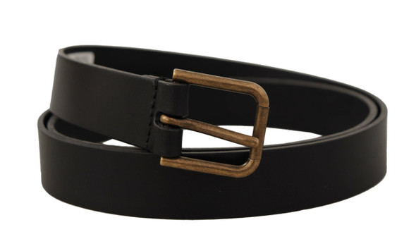 Black Calf Leather Brass Logo Engraved Buckle Belt Black Calf Leather Brass Logo Engraved Buckle Belt