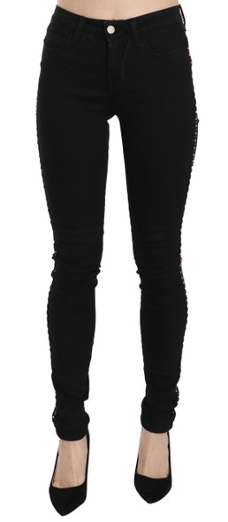 Costume National Black Embellished Mid Waist Skinny Denim Jeans Costume National Black Embellished Mid Waist Skinny Denim Jeans
