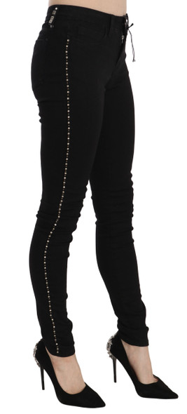 Costume National Black Embellished Mid Waist Skinny Denim Jeans Costume National Black Embellished Mid Waist Skinny Denim Jeans