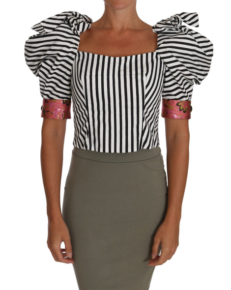 Dolce & Gabbana White Black Striped Cropped Top Puff Sleeve Shirts Dolce & Gabbana White Black Striped Cropped Top Puff Sleeve Shirts