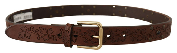 Brown Leather Floral Studded Metal Buckle Belt Brown Leather Floral Studded Metal Buckle Belt