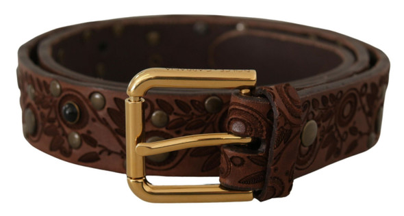 Dolce & Gabbana Brown Calf Leather Embossed Gold Metal Buckle Dolce & Gabbana Brown Calf Leather Embossed Gold Metal Buckle