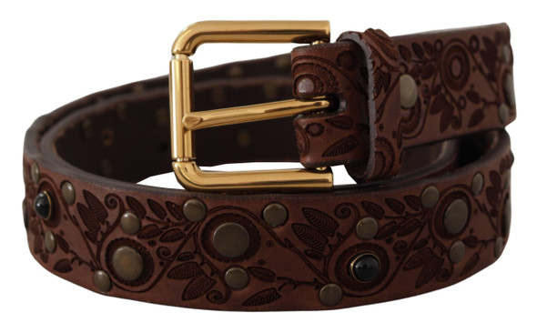 Dolce & Gabbana Brown Calf Leather Embossed Gold Metal Buckle Dolce & Gabbana Brown Calf Leather Embossed Gold Metal Buckle