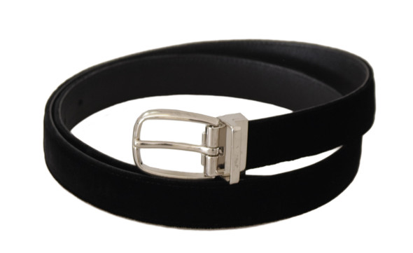 Black Casual Velvet Silver Tone Metal Buckle Belt Black Casual Velvet Silver Tone Metal Buckle Belt