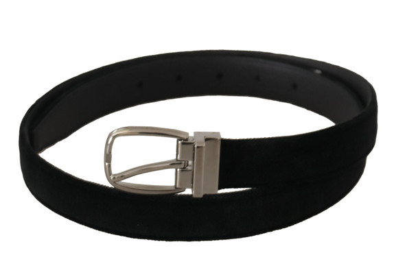 Dolce & Gabbana Black Classic Velvet Silver Tone Metal Buckle Belt Dolce & Gabbana Black Classic Velvet Silver Tone Metal Buckle Belt
