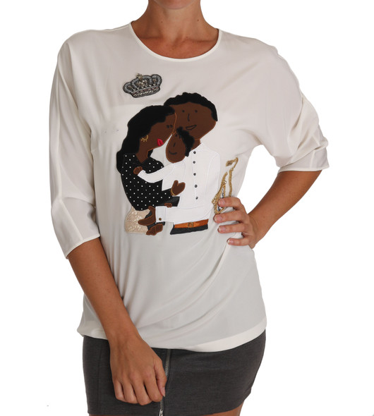 Dolce & Gabbana White Silk #dgfamily Crystal T-shirt Dolce & Gabbana White Silk #dgfamily Crystal T-shirt