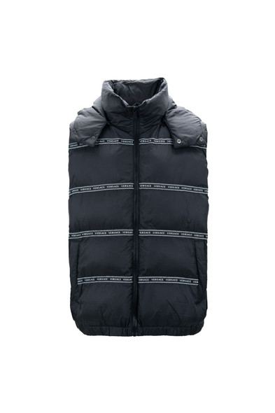 Elegant Black Logo Band Vest with Detachable Hood Elegant Black Logo Band Vest with Detachable Hood