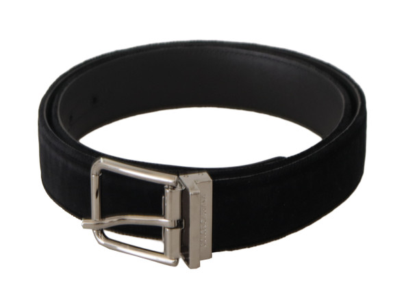 Black Velvet Silver Logo Engraved Metal Buckle Belt Black Velvet Silver Logo Engraved Metal Buckle Belt
