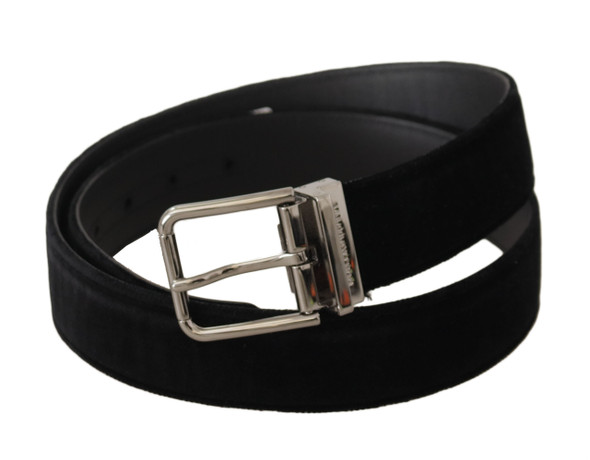 Black Velvet Silver Logo Engraved Metal Buckle Belt Black Velvet Silver Logo Engraved Metal Buckle Belt