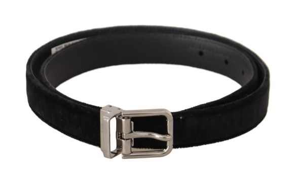 Black Casual Velvet Silver Metal Logo Buckle Belt Black Casual Velvet Silver Metal Logo Buckle Belt
