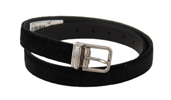 Dolce & Gabbana Black Casual Velvet Silver Metal Logo Buckle Belt Dolce & Gabbana Black Casual Velvet Silver Metal Logo Buckle Belt