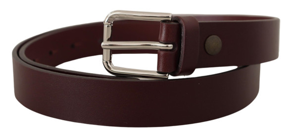 Maroon Calf Leather Silver Tone Metal Buckle Belt Maroon Calf Leather Silver Tone Metal Buckle Belt