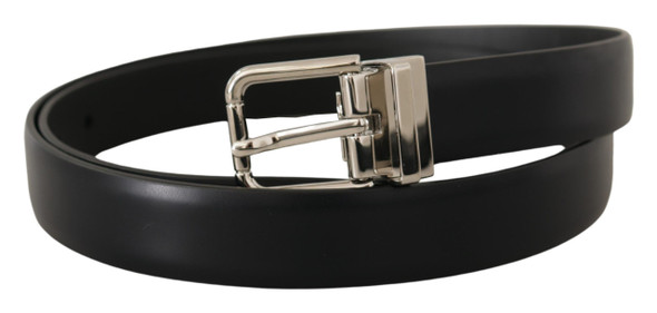 Dolce & Gabbana Black Calf Leather Silver Metal Logo Buckle Belt Dolce & Gabbana Black Calf Leather Silver Metal Logo Buckle Belt