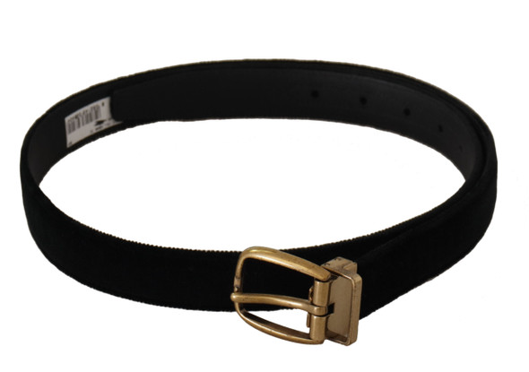 Dolce & Gabbana Black Velvet Leather Gold Tone Metal Buckle Belt Dolce & Gabbana Black Velvet Leather Gold Tone Metal Buckle Belt