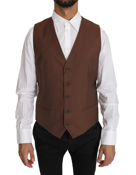 Dolce & Gabbana Brown Wool Silk Waistcoat Vest Dolce & Gabbana Brown Wool Silk Waistcoat Vest