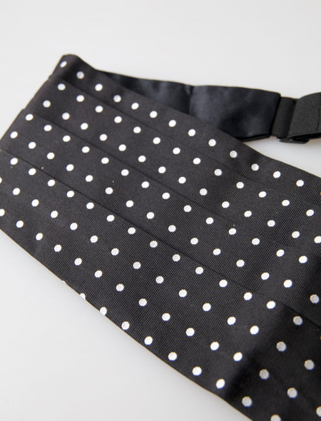 Black Silk Polka Waist Tuxedo Belt Cummerbund Black Silk Polka Waist Tuxedo Belt Cummerbund