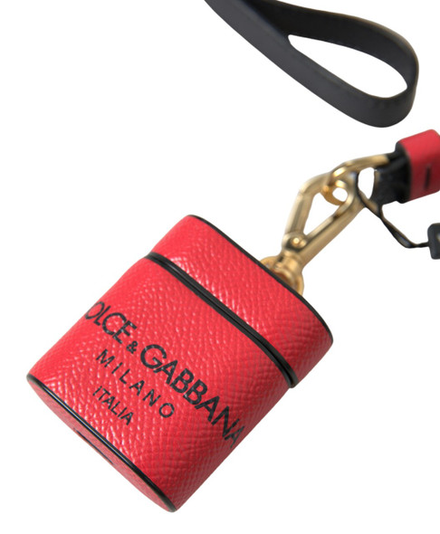 Red Black Calf Leather Logo Print Strap Airpods Case Red Black Calf Leather Logo Print Strap Airpods Case