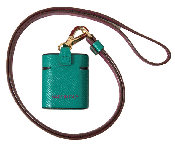 Green Maroon Calf Leather Logo Print Strap Airpods Case Green Maroon Calf Leather Logo Print Strap Airpods Case