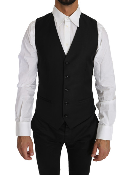 Dolce & Gabbana Black Solid Wool Silk Waistcoat Vest Dolce & Gabbana Black Solid Wool Silk Waistcoat Vest