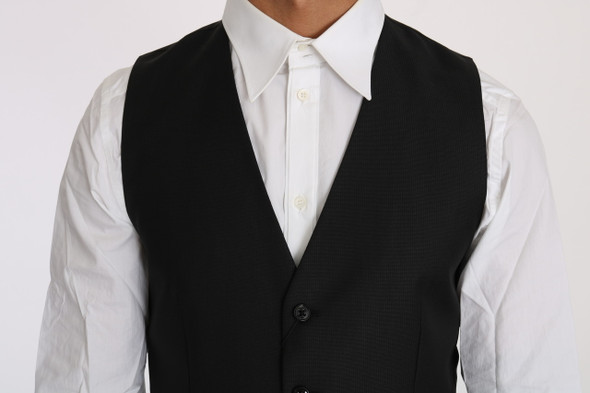 Black Solid Wool Silk Waistcoat Vest Black Solid Wool Silk Waistcoat Vest