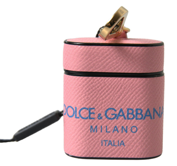 Pink Blue Calf Leather Logo Print Strap Airpods Case Pink Blue Calf Leather Logo Print Strap Airpods Case