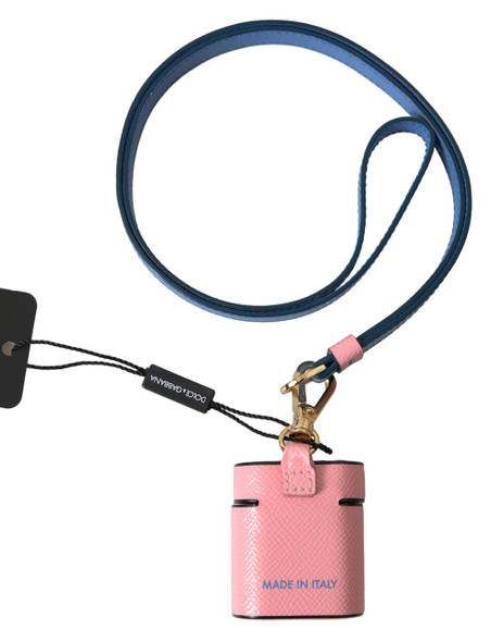 Pink Blue Calf Leather Logo Print Strap Airpods Case Pink Blue Calf Leather Logo Print Strap Airpods Case