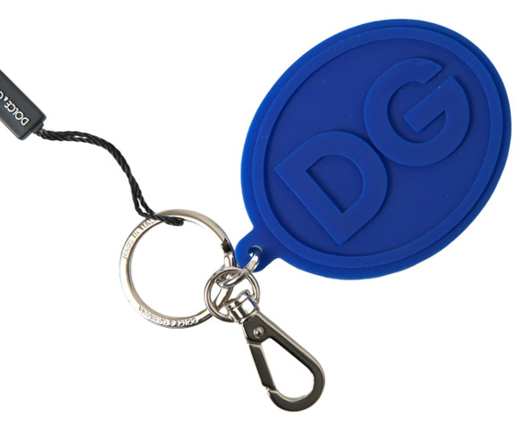Blue Rubber DG Logo Silver Brass Metal Keyring Keychain Blue Rubber DG Logo Silver Brass Metal Keyring Keychain