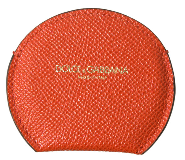 Orange Calfskin Leather Round Logo Hand Mirror Holder Orange Calfskin Leather Round Logo Hand Mirror Holder