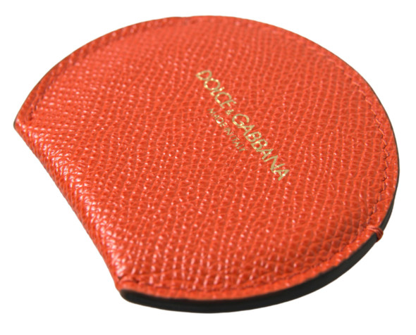 Orange Calfskin Leather Round Logo Hand Mirror Holder Orange Calfskin Leather Round Logo Hand Mirror Holder