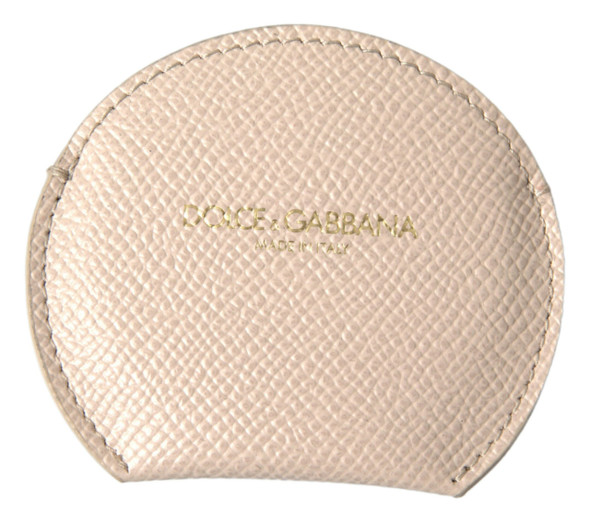 Beige Calfskin Leather Round Logo Hand Mirror Holder Beige Calfskin Leather Round Logo Hand Mirror Holder