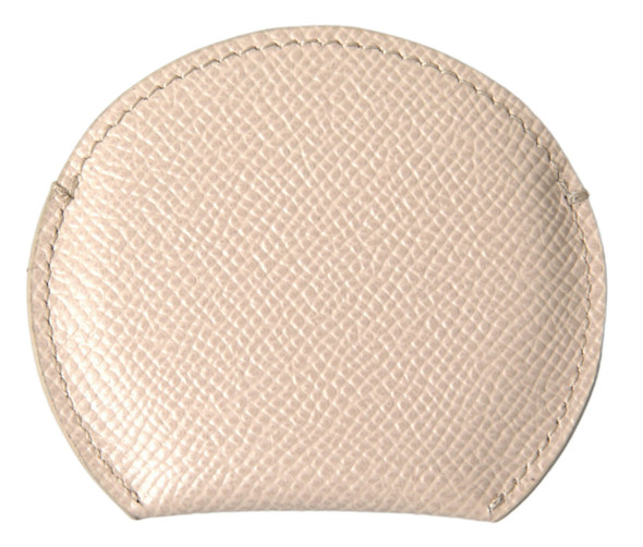 Beige Calfskin Leather Round Logo Hand Mirror Holder Beige Calfskin Leather Round Logo Hand Mirror Holder