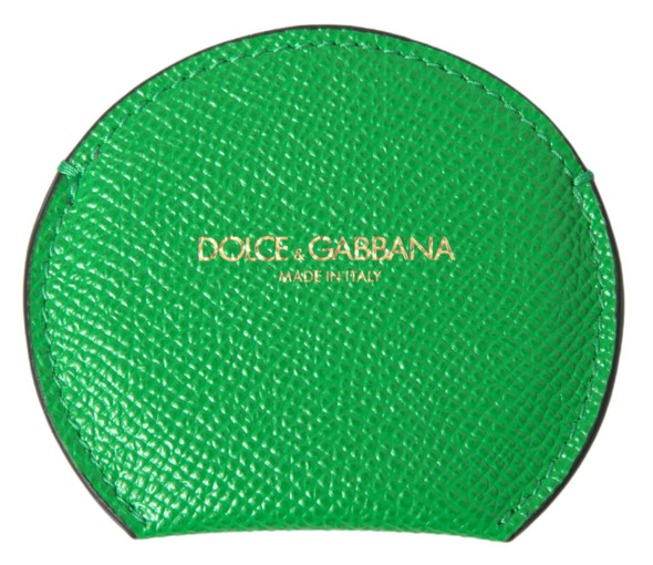 Green Calfskin Leather Round Logo Hand Mirror Holder Green Calfskin Leather Round Logo Hand Mirror Holder