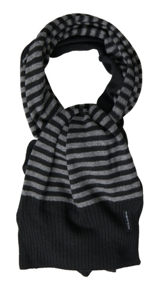 Dolce & Gabbana Black Gray Stripe Wool Neck Wrap Shawl Scarf Dolce & Gabbana Black Gray Stripe Wool Neck Wrap Shawl Scarf