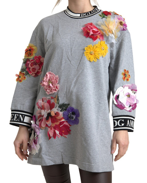 Dolce & Gabbana Gray DG Amore Queen Floral Pullover Sweater Dolce & Gabbana Gray DG Amore Queen Floral Pullover Sweater