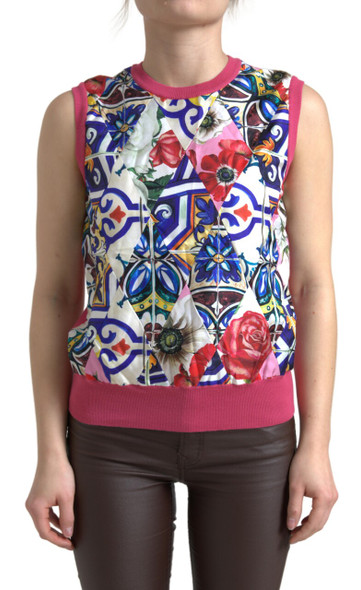 Multicolor Majolica Floral Crew Neck Tank Top Multicolor Majolica Floral Crew Neck Tank Top