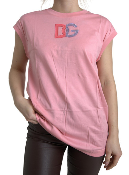 Dolce & Gabbana Pink Cotton DG Logo Crew Neck Tank T-shirt Dolce & Gabbana Pink Cotton DG Logo Crew Neck Tank T-shirt