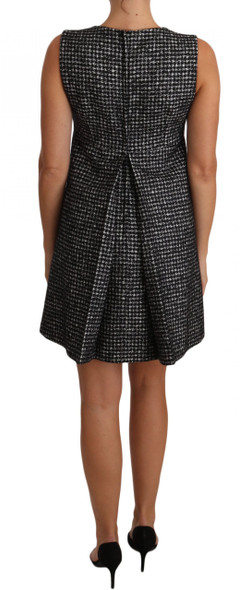 Gray Houndstooth Floral Appliqué Shift Mini Dress Gray Houndstooth Floral Appliqué Shift Mini Dress
