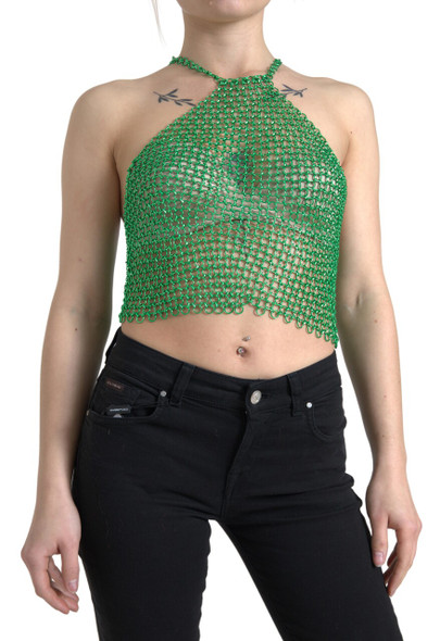 Green Aluminum Sleeveless Halter Cropped Tank Top Green Aluminum Sleeveless Halter Cropped Tank Top
