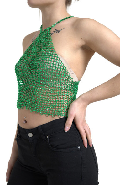 Dolce & Gabbana Green Aluminum Sleeveless Halter Cropped Tank Top Dolce & Gabbana Green Aluminum Sleeveless Halter Cropped Tank Top