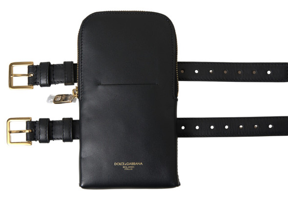 Dolce & Gabbana Black Leather Men Purse Double Belt Strap Bracelet Bag Dolce & Gabbana Black Leather Men Purse Double Belt Strap Bracelet Bag