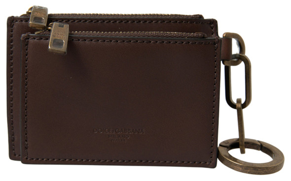 Brown Leather Zip Logo Keyring Coin Purse Wallet Brown Leather Zip Logo Keyring Coin Purse Wallet