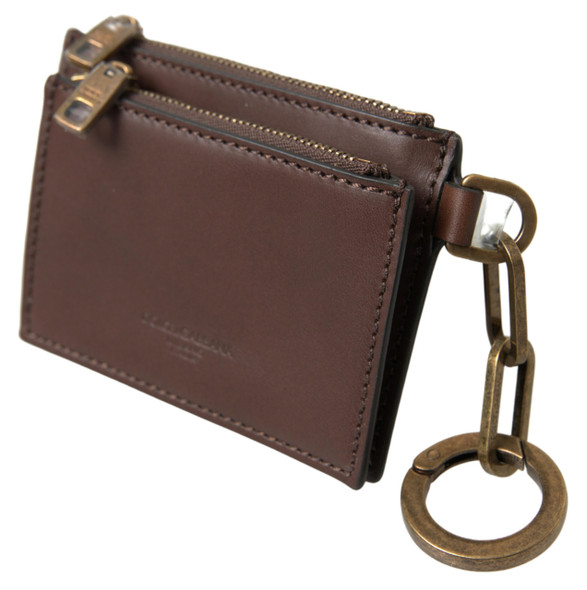 Brown Leather Zip Logo Keyring Coin Purse Wallet Brown Leather Zip Logo Keyring Coin Purse Wallet
