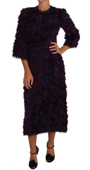 Dolce & Gabbana Purple Fringe Midi Sheath Dress Dolce & Gabbana Purple Fringe Midi Sheath Dress