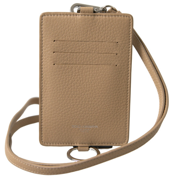 Beige Leather Lanyard Logo Card Holder Men Wallet Beige Leather Lanyard Logo Card Holder Men Wallet