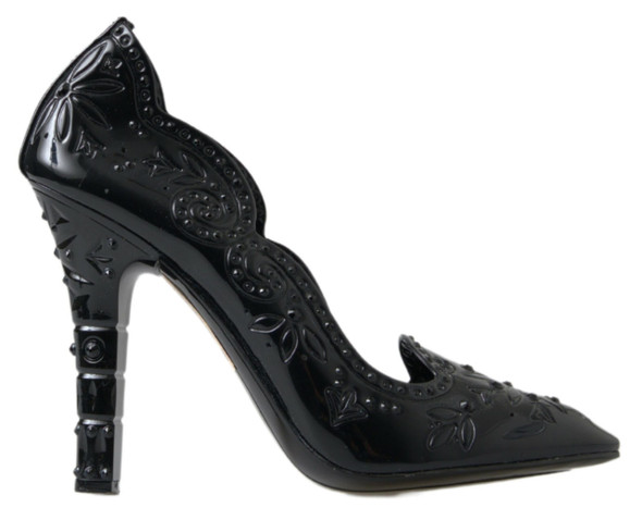 Dolce & Gabbana Black CINDERELLA Floral Crystal Heels Shoes Dolce & Gabbana Black CINDERELLA Floral Crystal Heels Shoes
